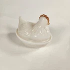 Vintage Nesting Hen Milk Glass Red Comb Covered Dish