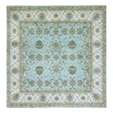8'1"x8'1" Blue Agra Shah Abbas Flower Design Wool Hand Knotted Square Rug R76134