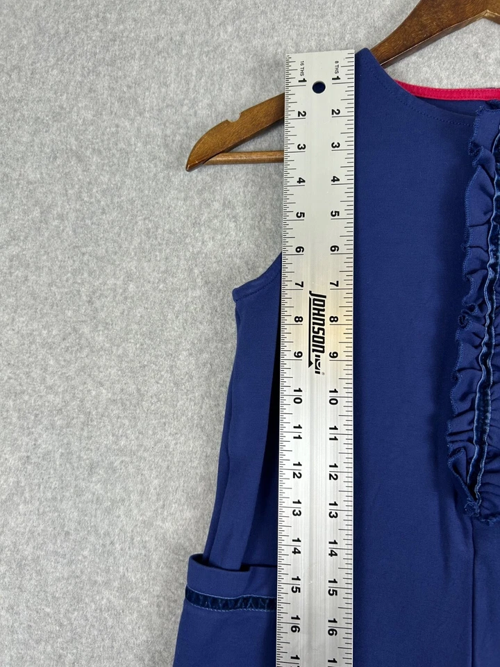 Boden Girls Jumpsuit 9/10 Blue Cotton Sleeveless Ruffle Front Wide Leg Pockets - Image 3 of 4