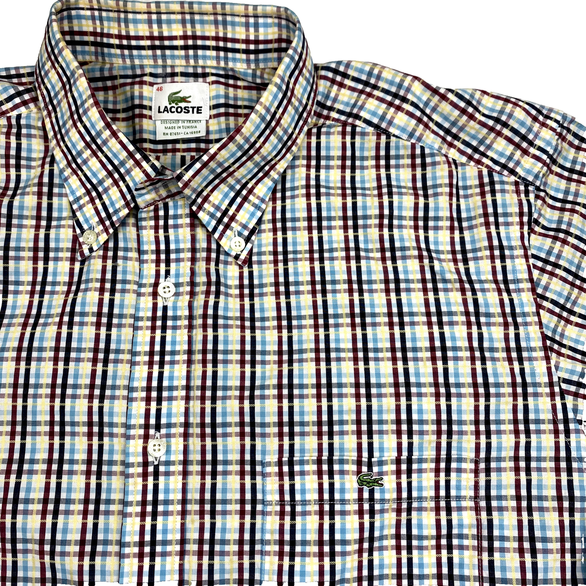 Lacoste Shirt Mens XL 46 Colorful Oxford Button Down Collar Plaid