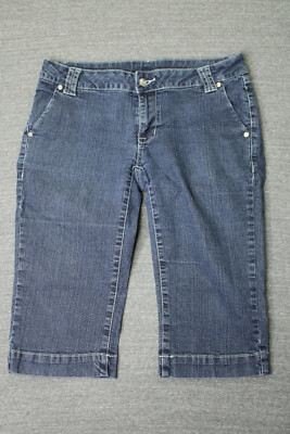 Nana Fashion Capri Crop Pants Womens 7/8 Waist 30'' Blue Denim Stretch Pockets