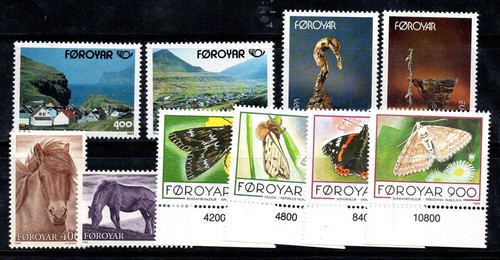 Färöer Inseln 1993 Mi. 246-255 postfrisch ** 100% Norden, Kunst, Pferde, Schmetterlinge