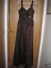 LIGHT IN THE BOX LONG BROWN GOWN w/SHEER OVER SATIN-BEADS/SEQUINS-NWT-12-LOVELY