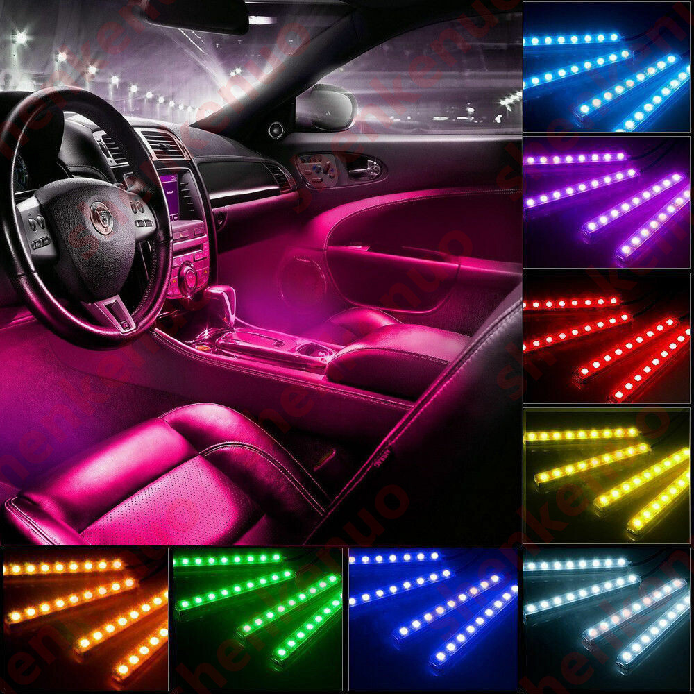 dash glow car cigarette lighter light RGB Glow LED Interior Car Light Kit Under Dash Foot Seat Lighting Kit US  Ship BF
