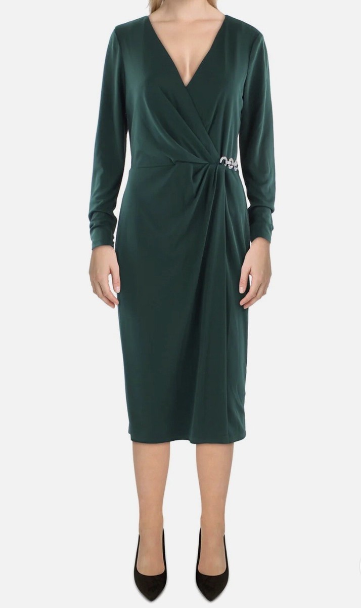 LAUREN Ralph Lauren Jersey Surplice Cocktail Dress Green Size