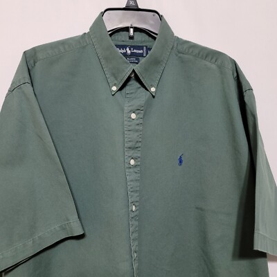 dark green ralph lauren dress shirt Ralph Lauren Shirt Men's Dark Green Size XL Blaire Short Sleeve Button Down