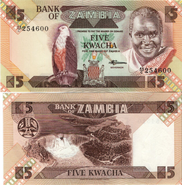 Sambia Banknote Schein UNC 5 Kwacha ND (1980-1988) Bank of Zambia P-25d SELTEN