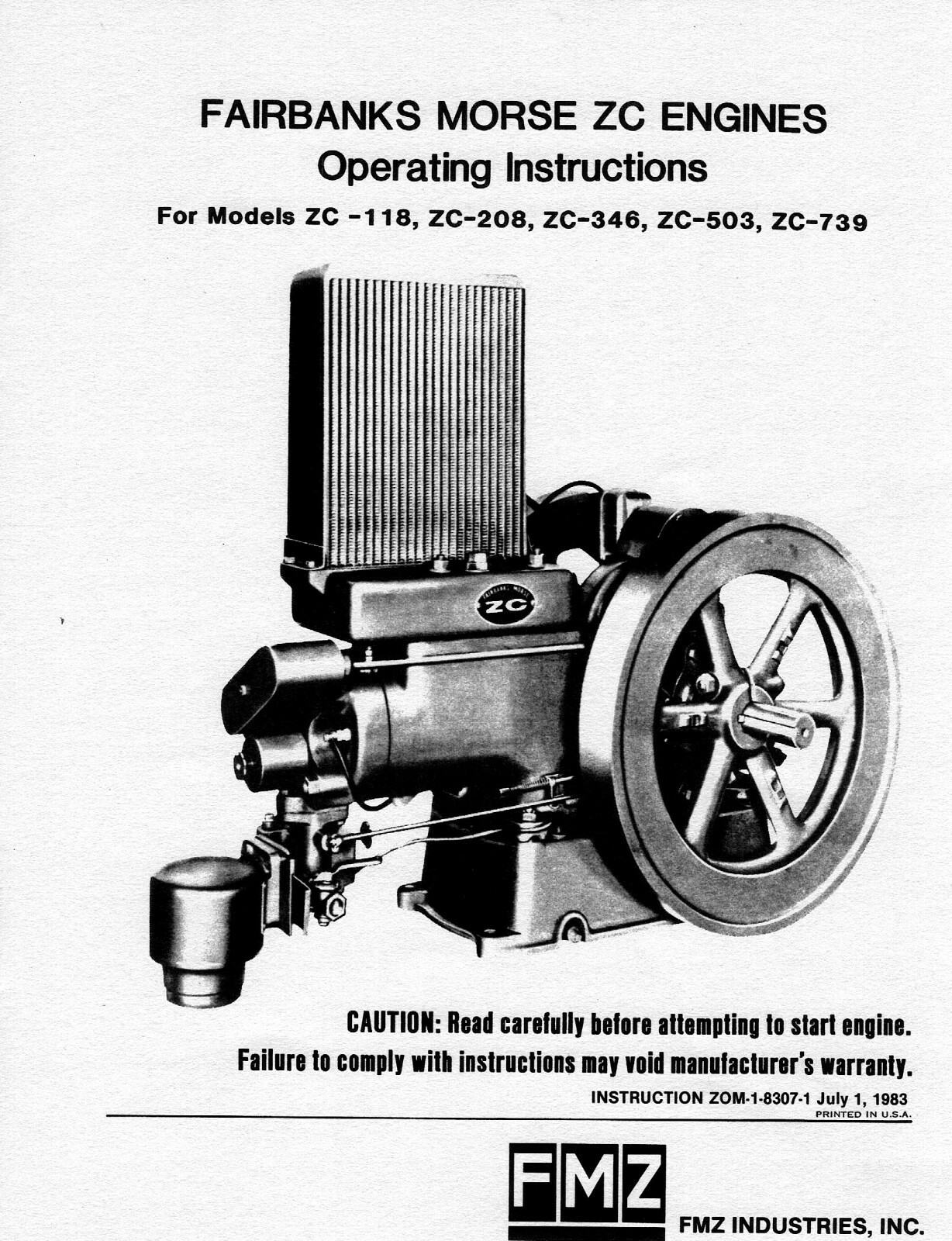 Fairbanks Morse ZC 118 208 346 503 739 Engines Operators Manual ...