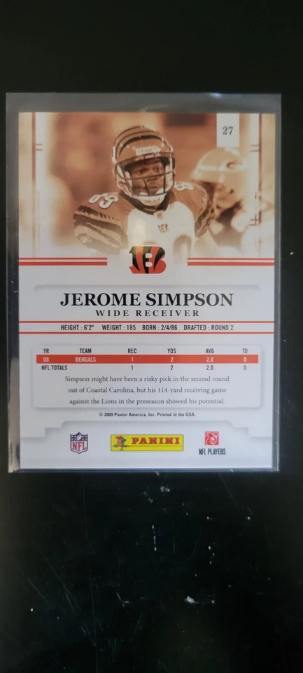 2009 Playoff Prestige Rookie Preview Insert Jerome Simpson mint to near mint con - Image 2 of 2