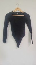 OQQ Black One Piece Women's Bodysuit Size S Solid Long Sleeve Regular