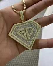 3Ct Real Moissanite Round Cut Customize Letter Pendant 14K Yellow Gold Plated