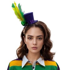 Mardi Gras Mini Top Hat Headband - Feathers - Costume Accessory - One Size