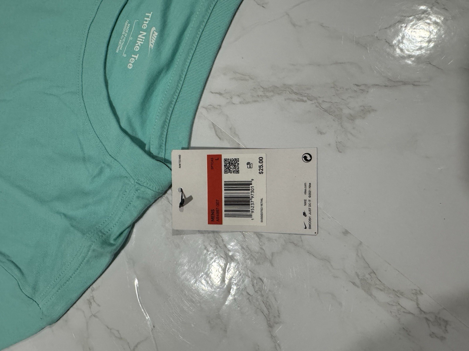 Nike- The Nike Tee Aqua Short Sleeve Cotton Logo T-Shirt Men's Size L AR4997-307 thumbnail 5