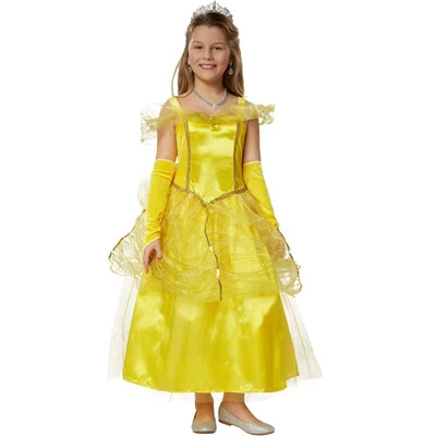 DRESSFORFUN Mädchenkostüm Prinzessin Belle Kleid Gelb Film Königin Cosplay Karneval Party