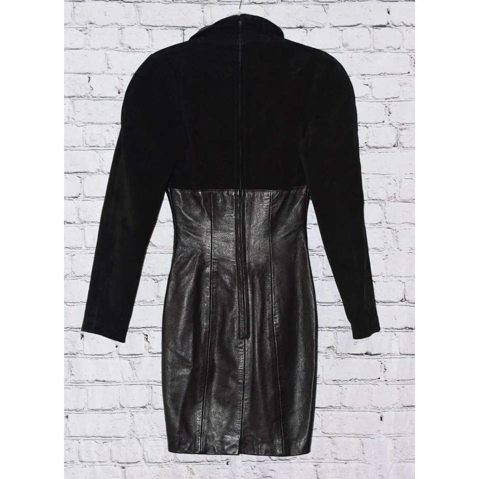 Mini Vestido de Cóctel DE COLECCIÓN Michael Hoban North Beach Negro Gamuza y Cuero Talla P Foto 4 de 4