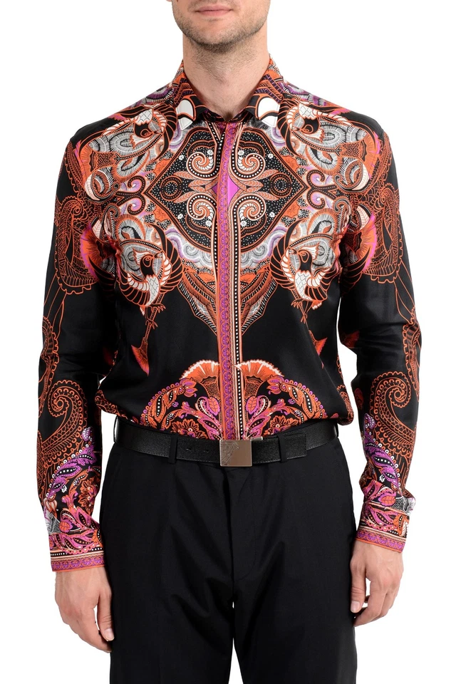 Camisa de vestir manga larga con gráfico 100 % seda Versace Collection "Tendencia" para hombre Foto 3 de 4