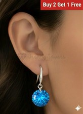 Blue Sterling Silver Cubic Zirconia Sparkling Round Crystal Drop Earrings