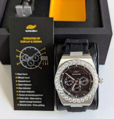 GLD Alpha Era Iced Bezel Black Dial 42mm Herren Quarzuhr S/Stahl Kautschukband