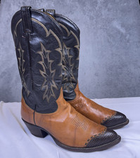Vintage Tony Lama Boots Mens 10EE Lizard Wingtip 6951 Western USA Made Leather