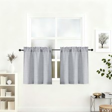 Kitchen Curtains 24 Inch Length 2 Pcs, Soft Light 30"W x 24"L Pack of 2 Grey