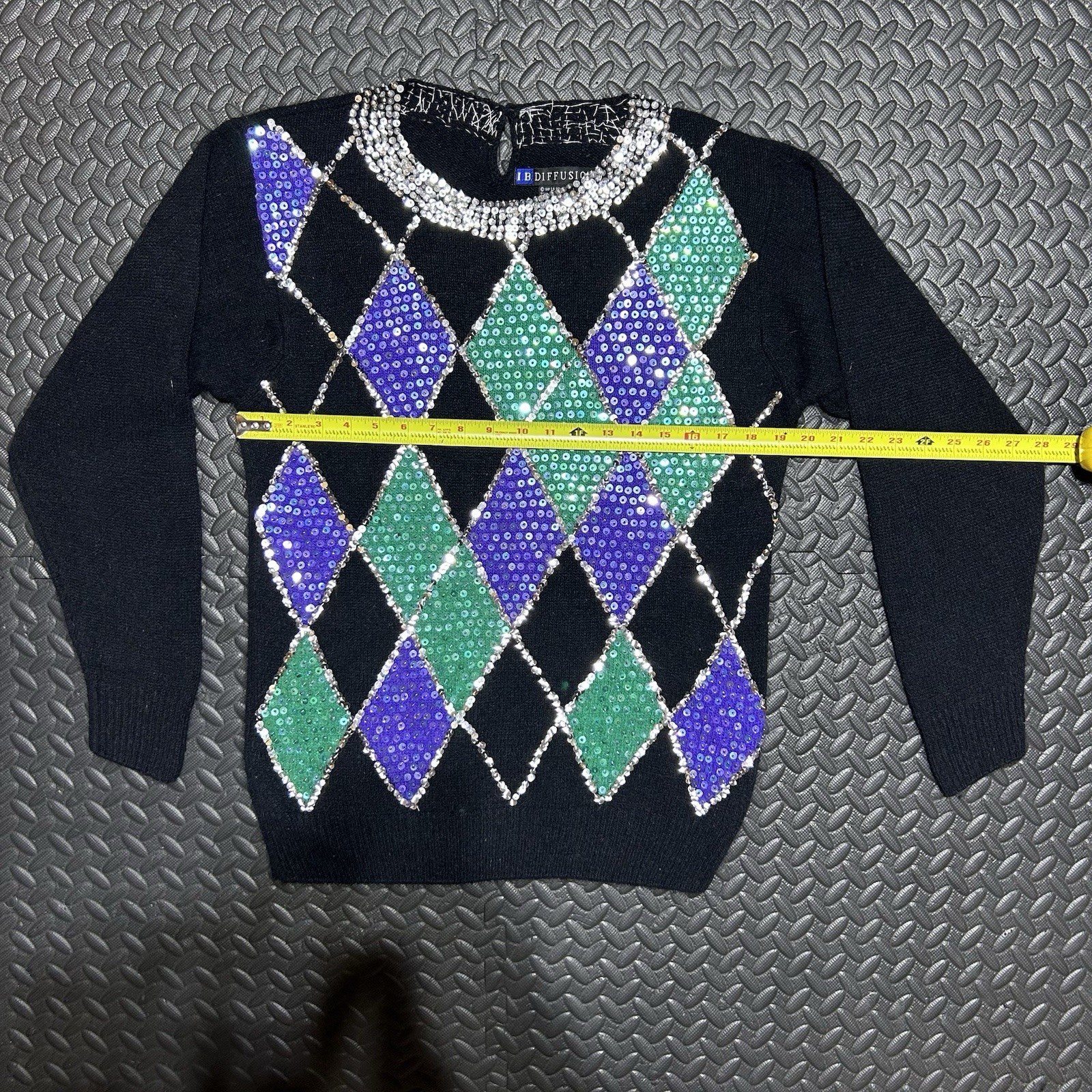 IB Diffusion Sweater Argyle Sequin Black Silk Lon… - image 4