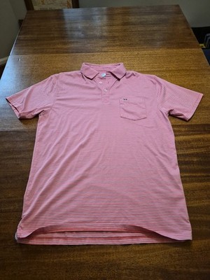 Men s Fish Hippie Pink & Grey Striped Polo Size Large