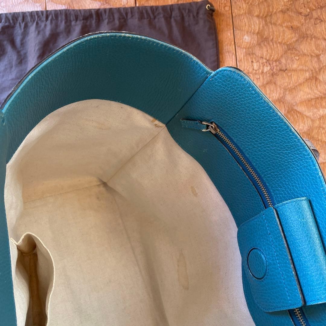 GUCCI Swing Leather Tote Bag Navy Turquoise Bi-Color Made in Italy thumbnail 20