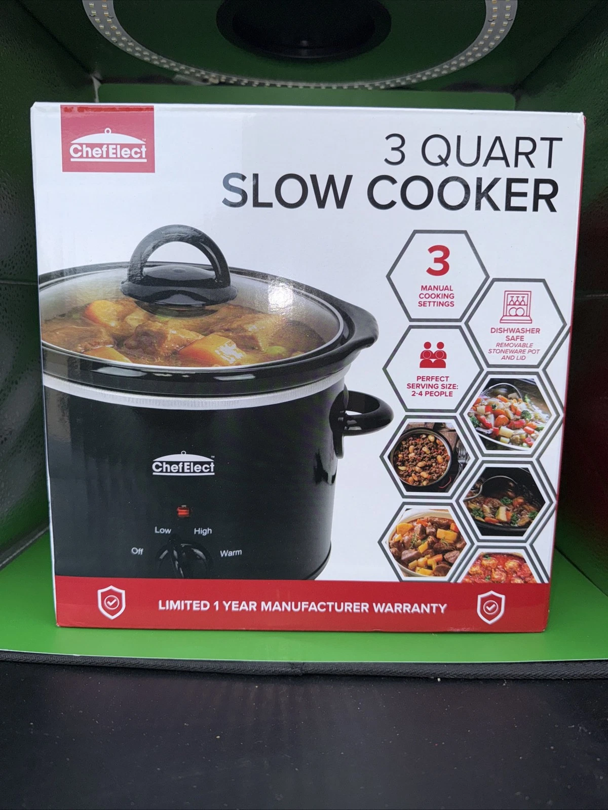 Chef Elect Manual 3-Quart Slow Cooker, Black