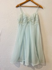 Vtg Warner's Sz 36 Nightgown Blue Spaghetti Straps Lingerie Babydoll Teddy 8001