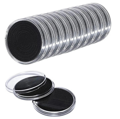 10 x Münzaufbewahrung Schutzkapsel transparent 30 mm + schwarze verstellbare Schaumstoffeinlage