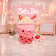Strawberry Boba Tea Plush Kawaii Stuffed Toy Pink