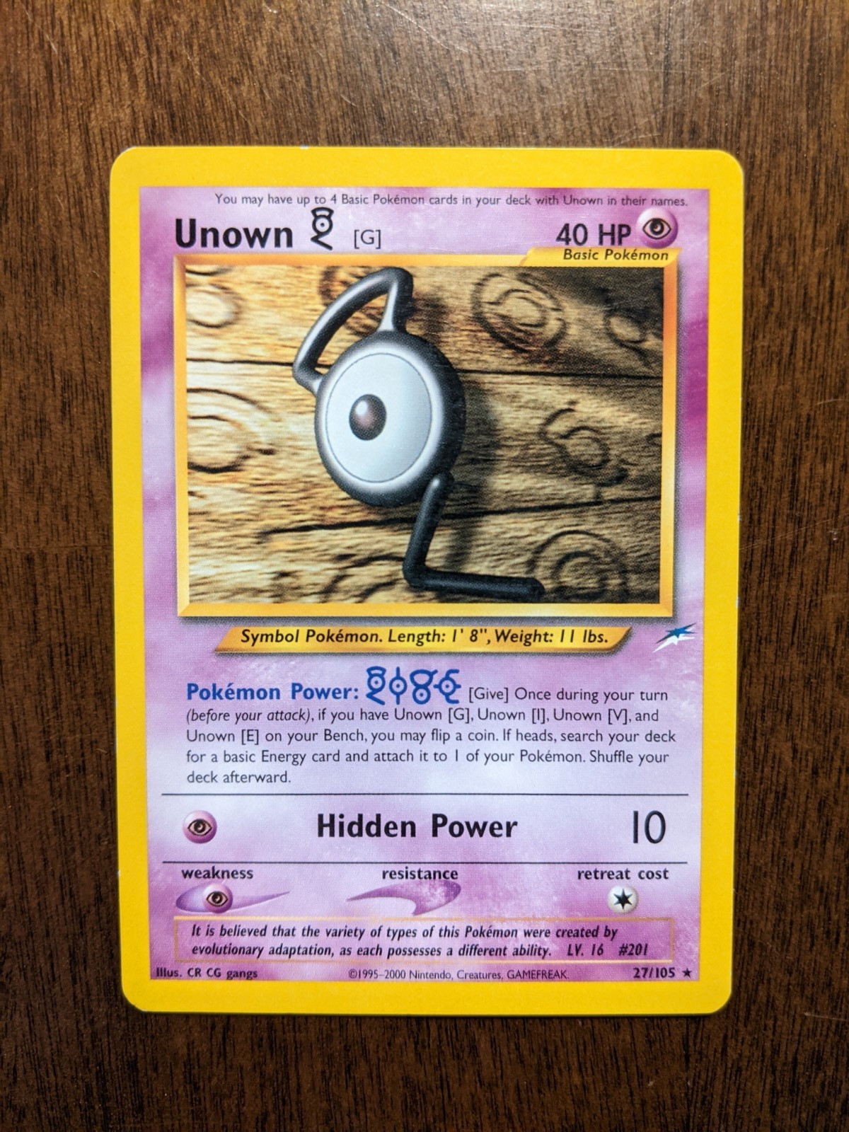 2002 Pokemon Neo Destiny Unown G #27/105 Excellent condition