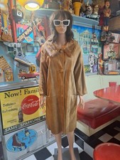 True VTG Mid-century MOD 1960s Genuine Lamb Suede Mink Fur Swing Coat Lambskin