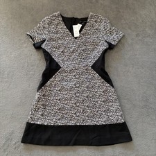 Banana Republic Black White Tweed Knit V Neck Sheath Dress Women's Size 10P