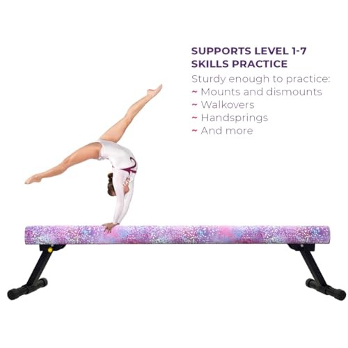 Adjustable&Foldable Gymnastics Balance Beam,Home Gym 8FT PINKGLITER