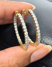 DEAL!  1.45CT 100% Natural Diamond Inside Outside Round Hoops Earrings 14K gold