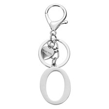Initial Letter O Keychain Stainless Steel Heart Alphabet Key Ring Silver