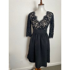 Eliza J Dress Womens 2 Black Lace & Faille Fit Flare Cocktail Coquette Party