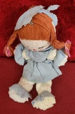 Vintage Rag / Mop / Yarn Doll Red Hair w/ Blue Dress 9.5" Tall