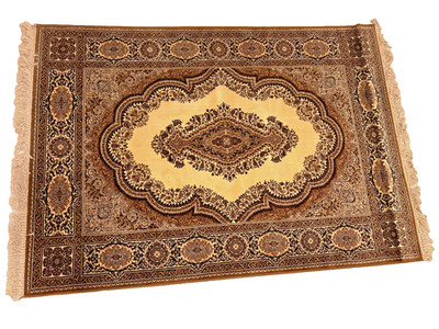 Vintage Brown Yellow Gold Ethan Allen Worsted Wool Rug 4.8 x 6.7 ft