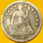 1841 U.S. SEATED LIBERTY SILVER HALF 1/2 DIME 5c COIN (Fine)