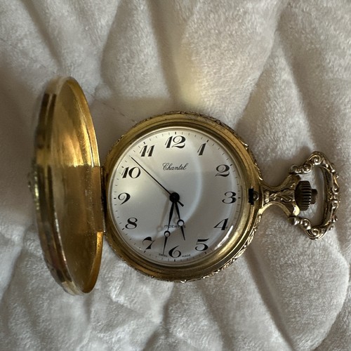 Chantel 17 Jewel Full Hunter Pocket Watch Manual Mechanical White Dial