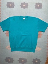 Vintage 90s short sleeve sweatshirt fruit of the loom blank teal distressed XL