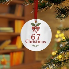 A 6 7 Christmas Ornament   67, Wreath  Bow Holiday Keepsake of 2025