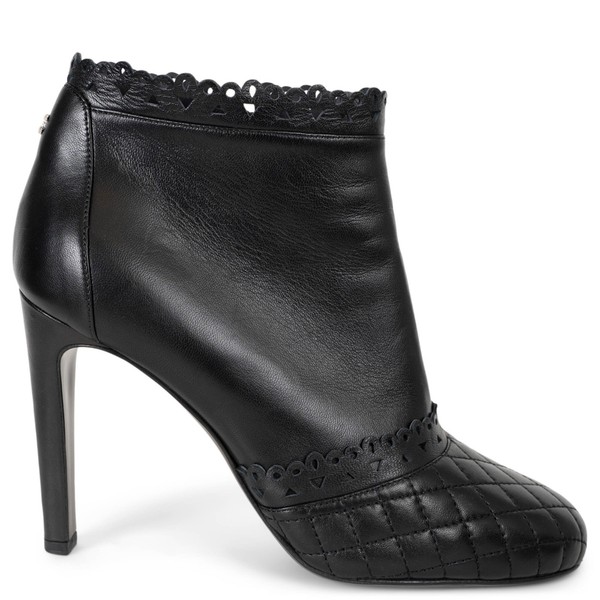 73526 echt Chanel schwarz Leder 15K Jakobsmuschel Besatz Stiefeletten Schuhe 39,5