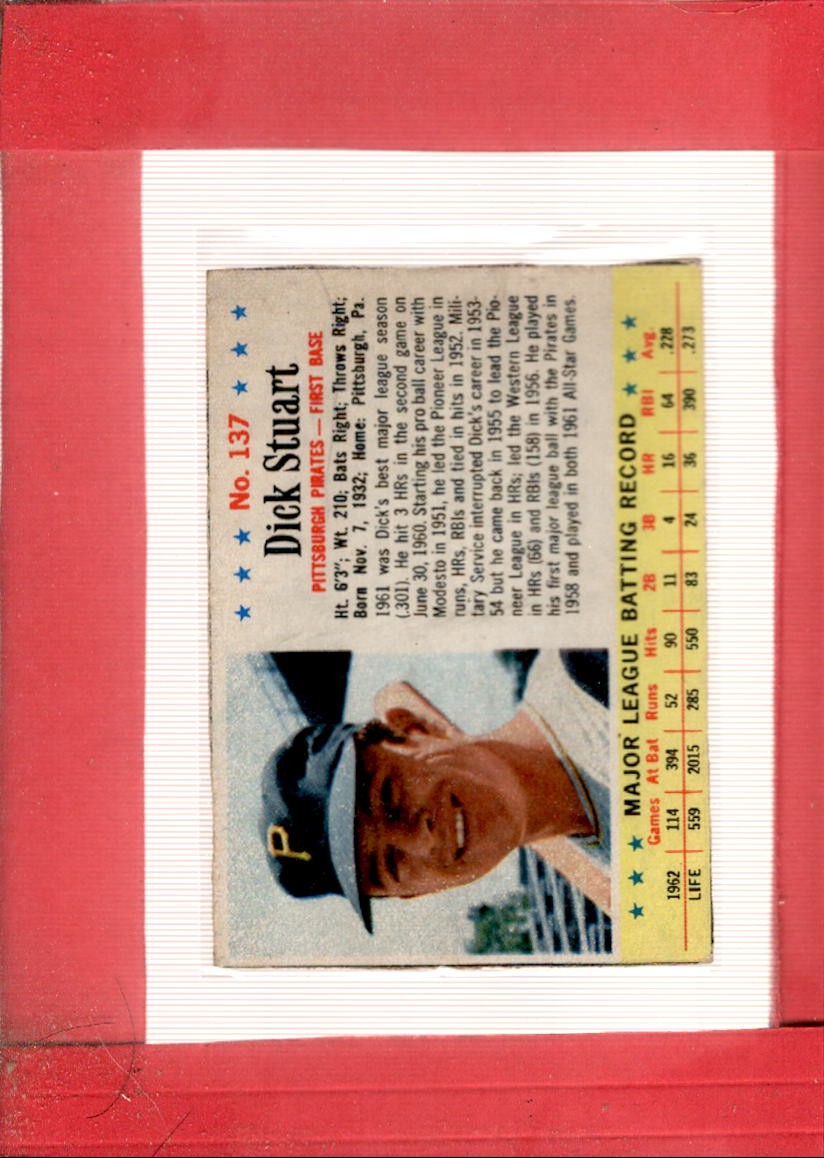 1963 Post Cereal #137 Dick Stuart VG/EX Very Good/Excellent Pirates ID:73067