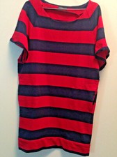 ALEXANDER McQUEEN red and blue striped cotton dress with pockets
