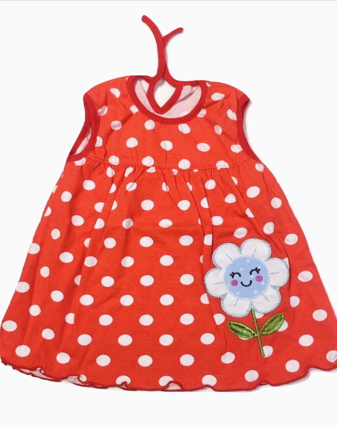 Baby Toddler Girl Cotton Dress, Floral Polka Dot Dress Sleeveless Red