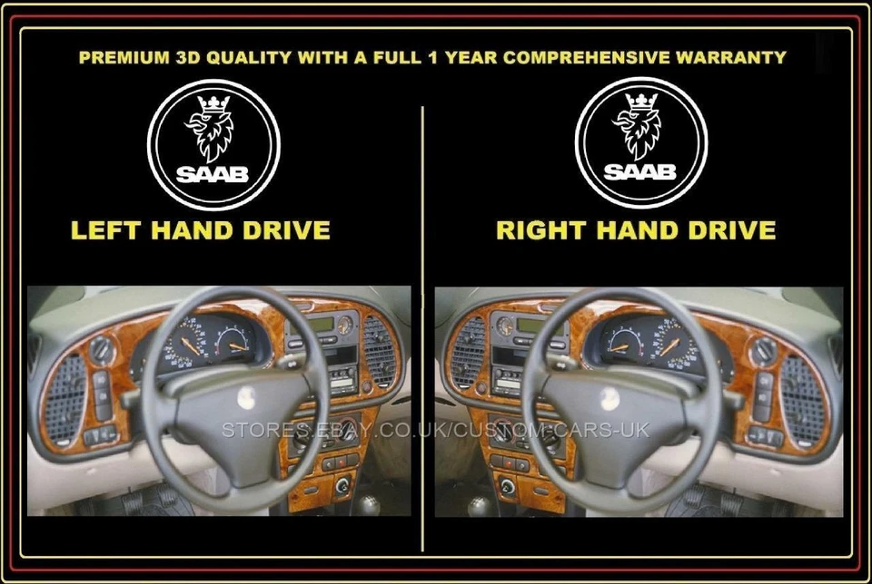 SAAB 900 1993-98 & 9-3 1998-03 Kit cruscotto in mogano nero lucido legno di noce - Immagine 2 di 4