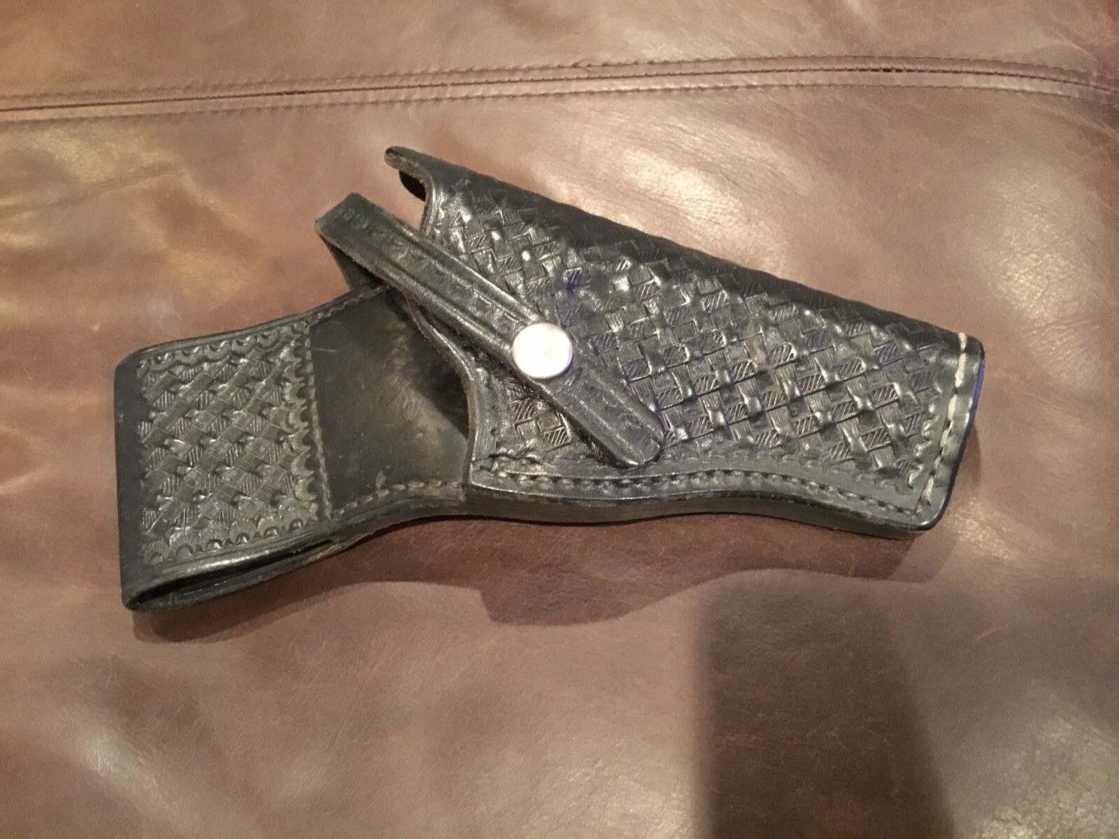 Vintage DON HUME H216 Basketweave Black Leather Holster RIGHT HAND 4” Barrel